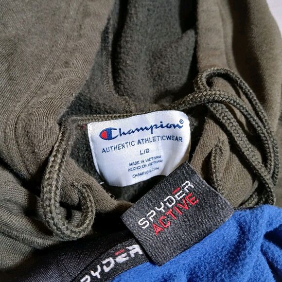 Champion Spyder Hoodie Lot Men L Pullover Sweatshirt Green Blue Athletic Stretch - Picture 3 of 14